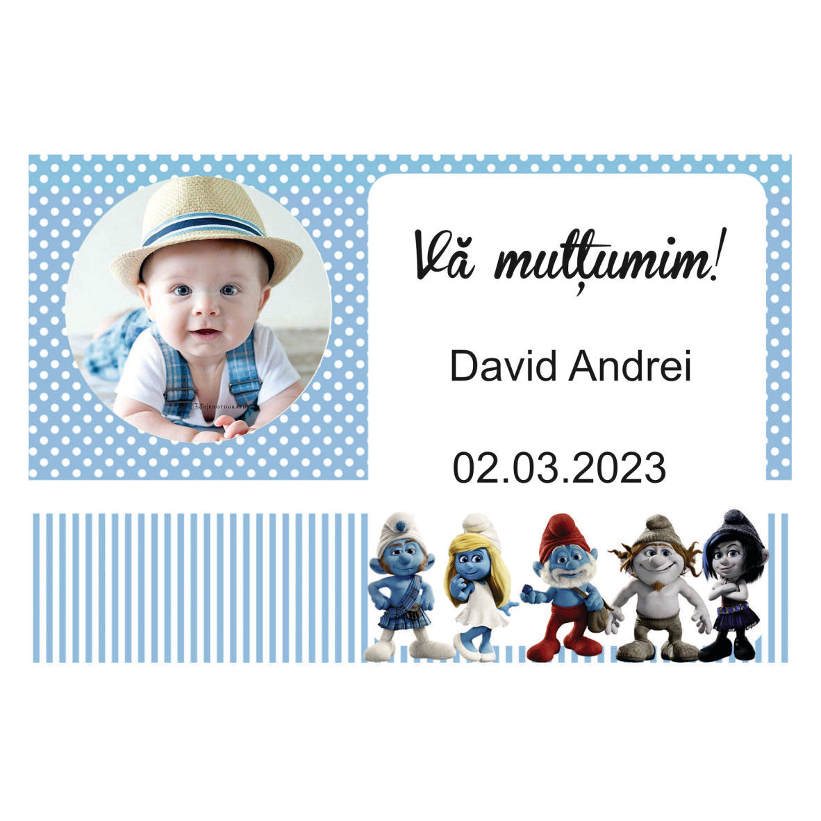 Magnet Mărturie Botez Băiețel – Model 4 | Personalizat cu Poză, Nume și Dată