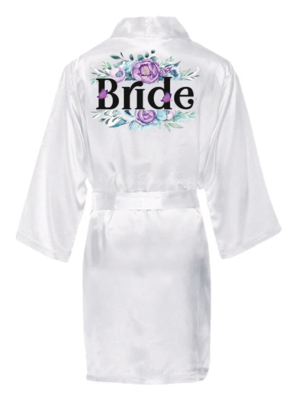 Halat mireasă „Bride” cu flori mov