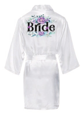 Halat mireasă „Bride” cu flori mov