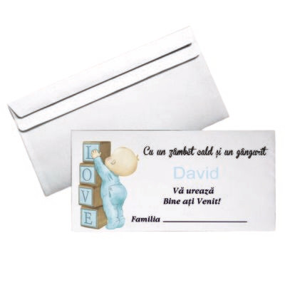 Plic Botez Personalizat – Model 5 | Format DL | Hârtie 80g | Personalizat cu Nume