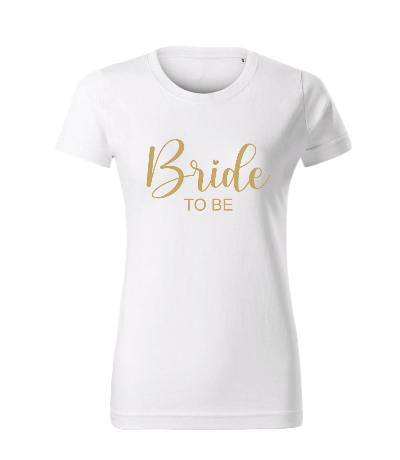 Tricou alb „Bride to be” cu inimioară – imprimeu auriu, bumbac 100%