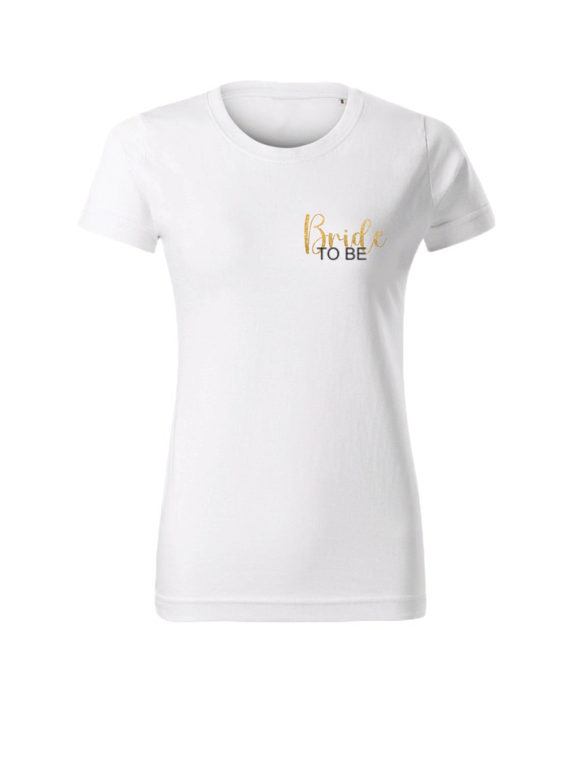 Tricou alb „Bride to be” cu inscripție discretă – bumbac 100%, design minimalist