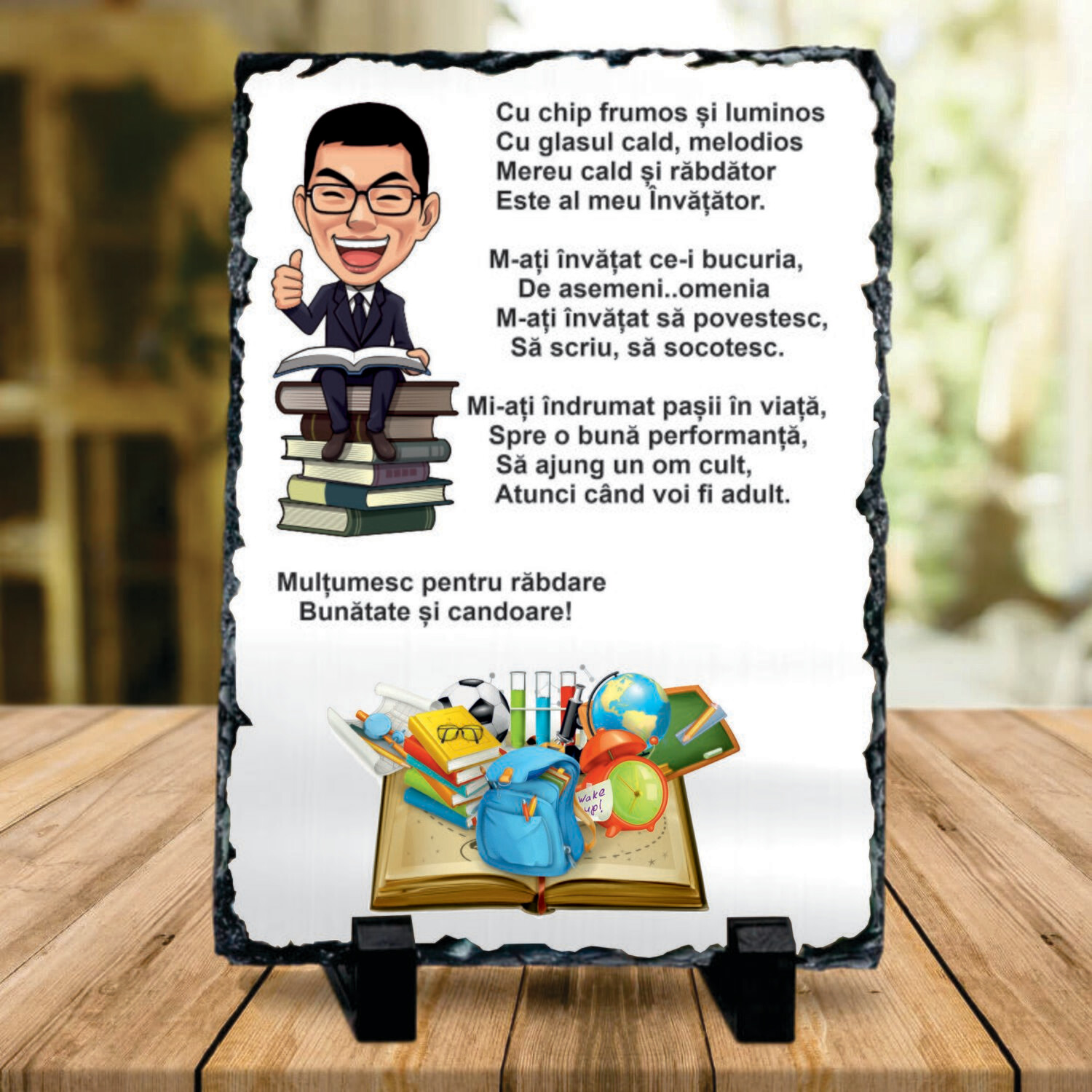 Piatră ardezie – Cadou pentru învățător, cu versuri de mulțumire