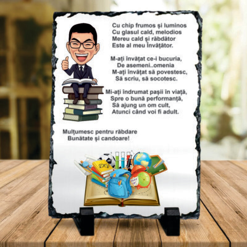 Piatră ardezie – Cadou pentru învățător, cu versuri de mulțumire