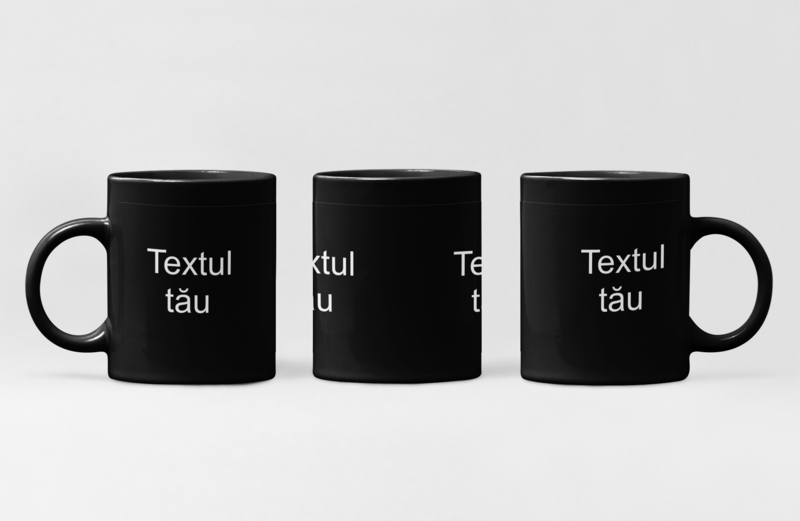Cană neagră personalizată cu text – Cadou simplu, elegant și cu mesaj din suflet