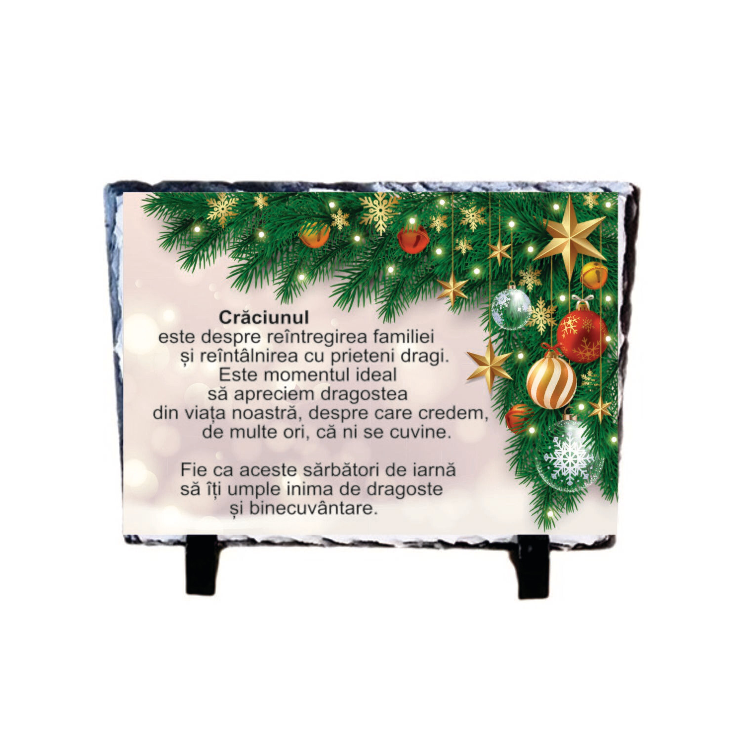 Piatră ardezie decorativă – Mesaj de Crăciun pentru familie și prieteni