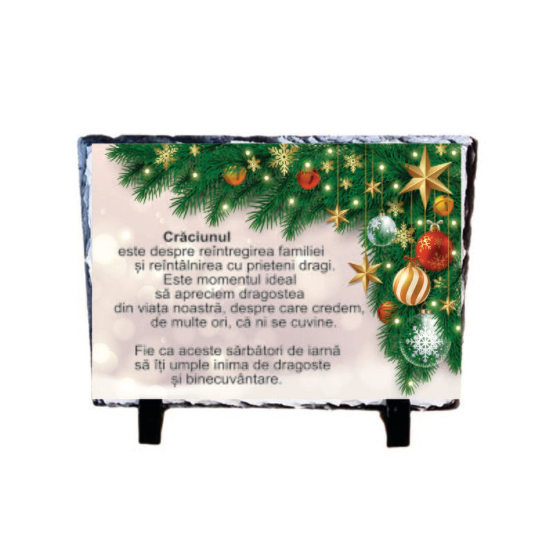 Piatră ardezie decorativă – Mesaj de Crăciun pentru familie și prieteni
