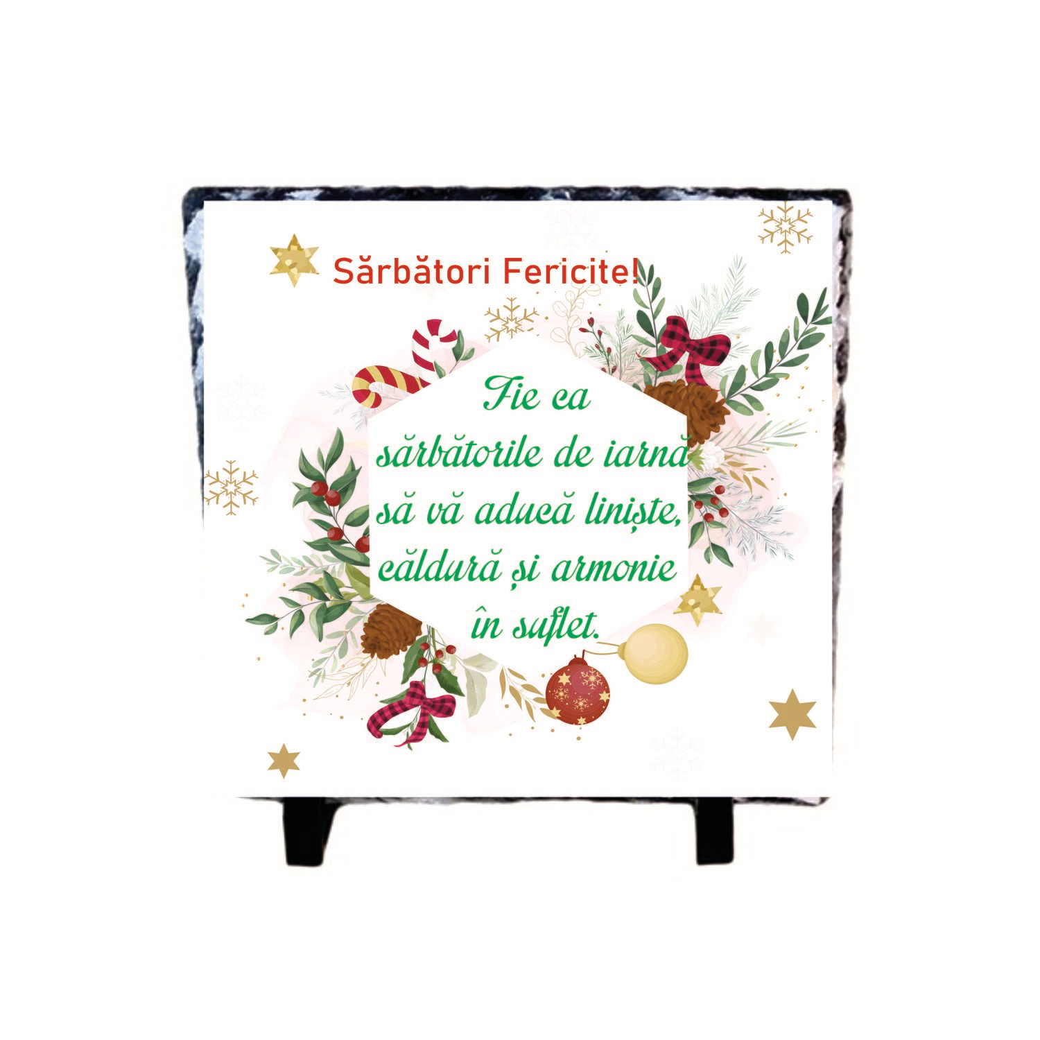 Piatră ardezie decorativă de Crăciun – Mesaj festiv pentru suflet și decor