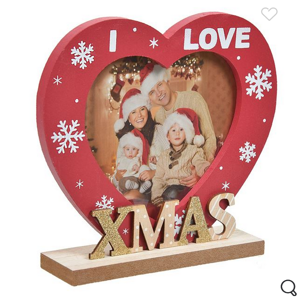 Rama Foto din Lemn cu Inima Rosie de Craciun &quot;I Love Xmas&quot; 13x15cm