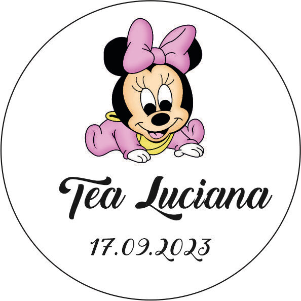 Etichetă Mărturie Botez Fetiță – Model Minnie Baby