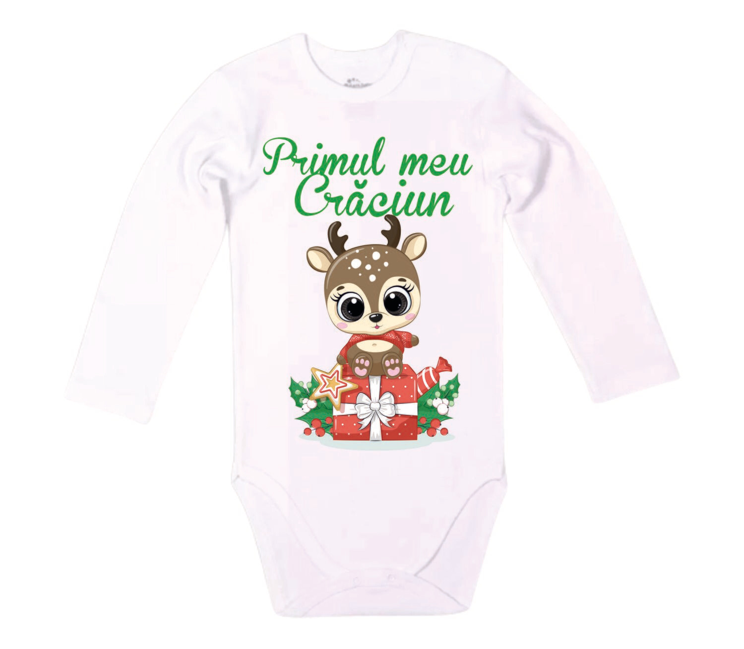 Body alb Primul meu Crăciun cu ren
