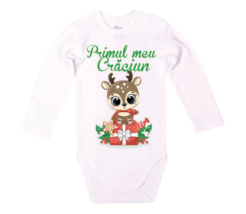 Body alb Primul meu Crăciun cu ren