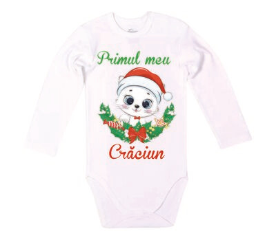 Body alb cu maneca lunga Primul meu Craciun 4