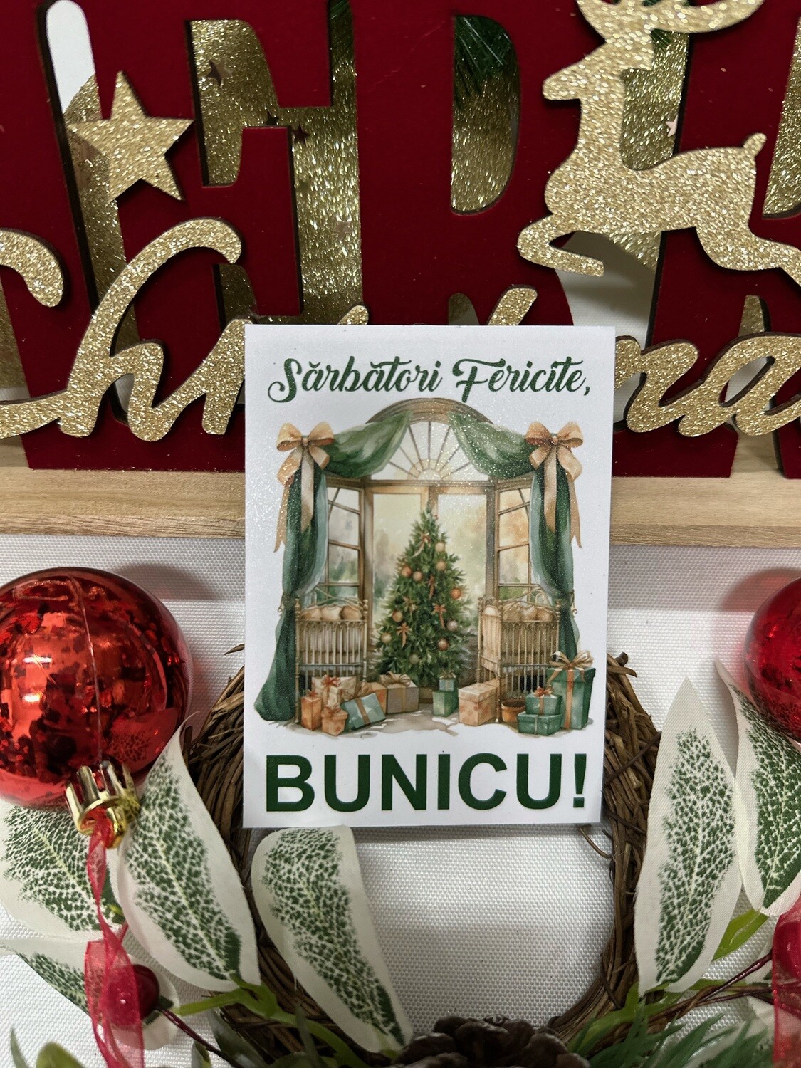 Magnet Crăciun „Sărbători Fericite, Bunicu!” – Cadou Simbolic de Sărbători