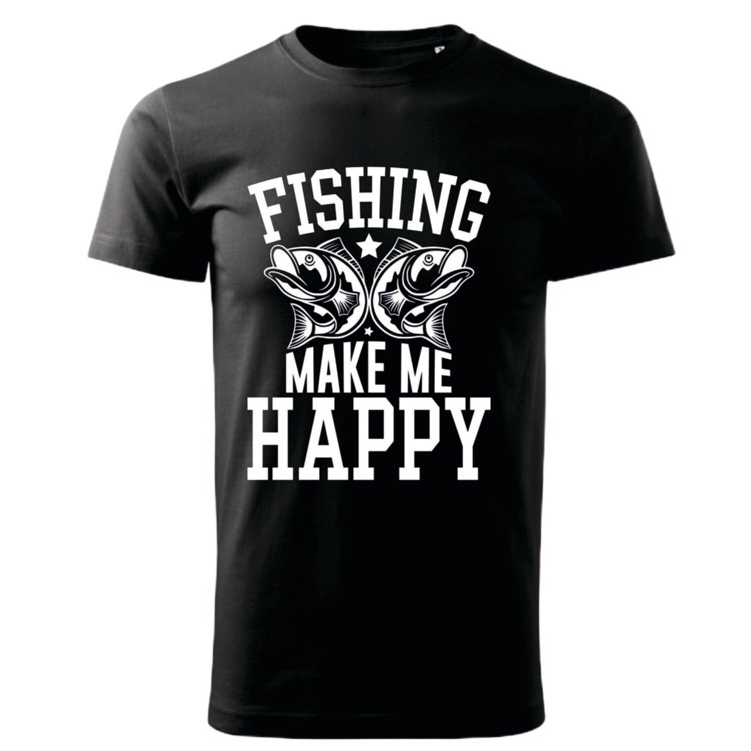 Tricou bărbat negru – „Fishing Make Me Happy” – imprimeu alb, bumbac 100%
