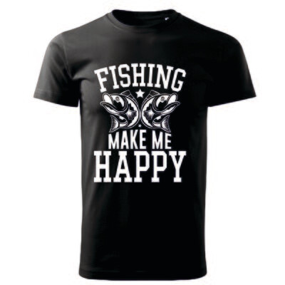 Tricou bărbat negru – „Fishing Make Me Happy” – imprimeu alb, bumbac 100%