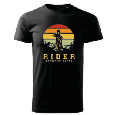 Tricou bărbat negru – „RIDER – Extreme Sport” – imprimeu biciclist, bumbac 100%