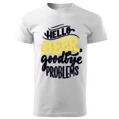 Tricou bărbat alb – „Hello beer, goodbye problems” – imprimeu amuzant, bumbac 100%