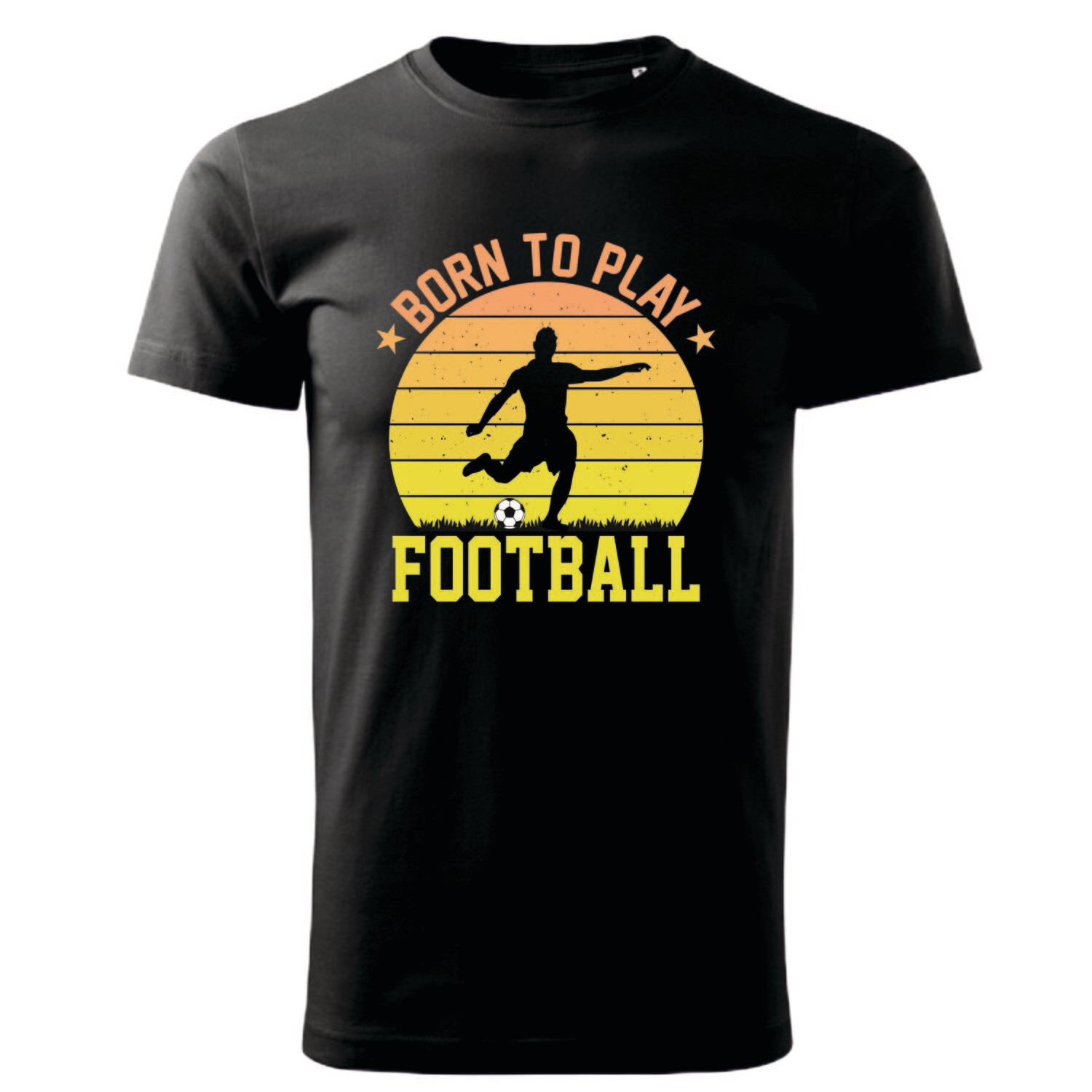 Tricou bărbat negru – „Born to play football” – imprimeu sport, bumbac 100%