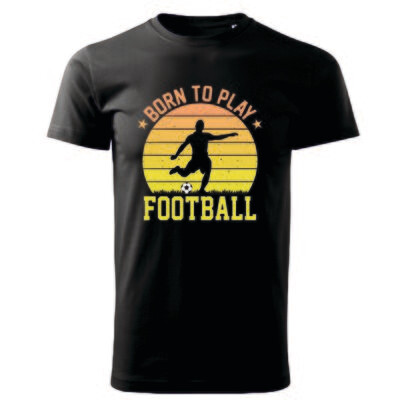 Tricou bărbat negru – „Born to play football” – imprimeu sport, bumbac 100%