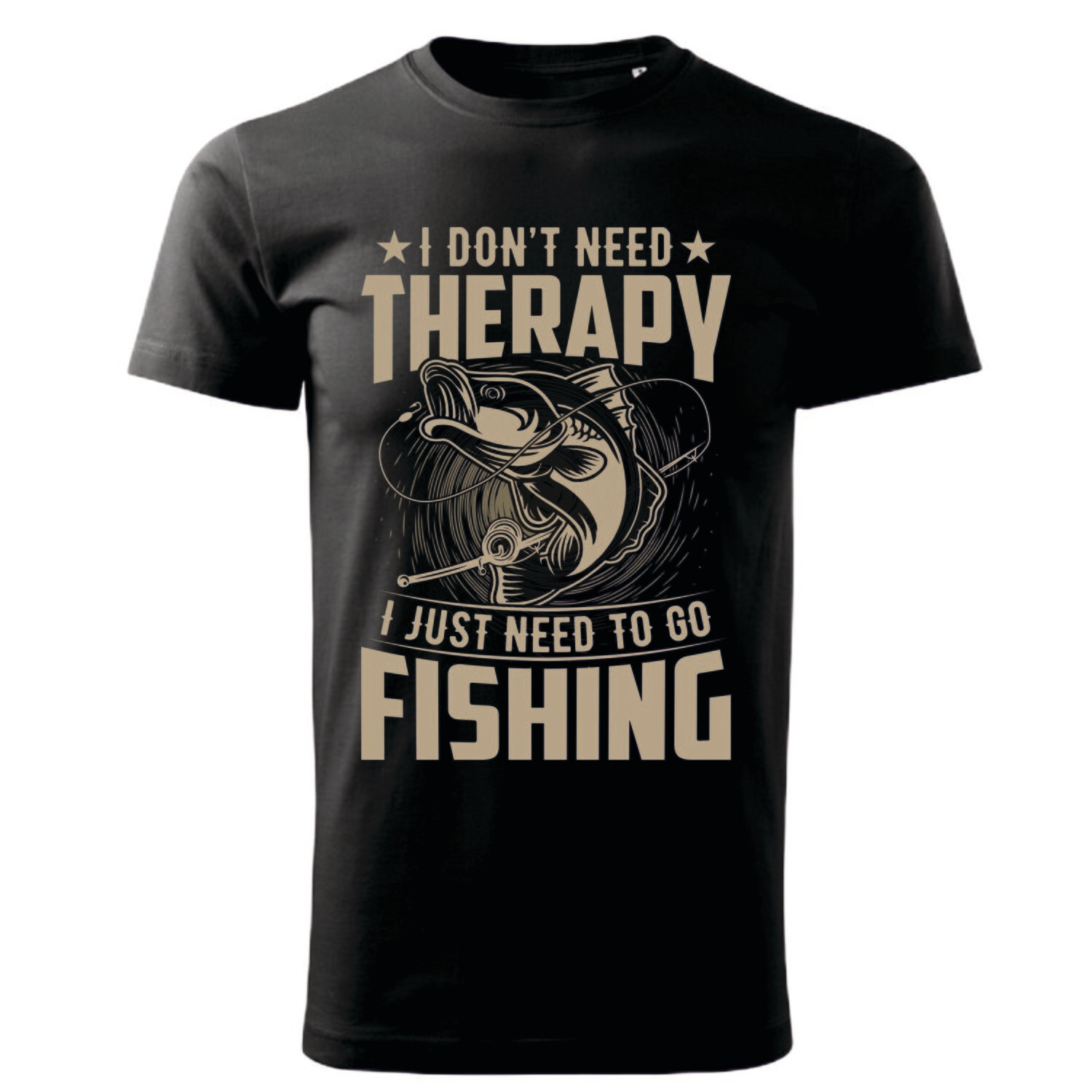 Tricou bărbat negru – „I don&#39;t need therapy, I just need to go fishing” – bumbac 100%