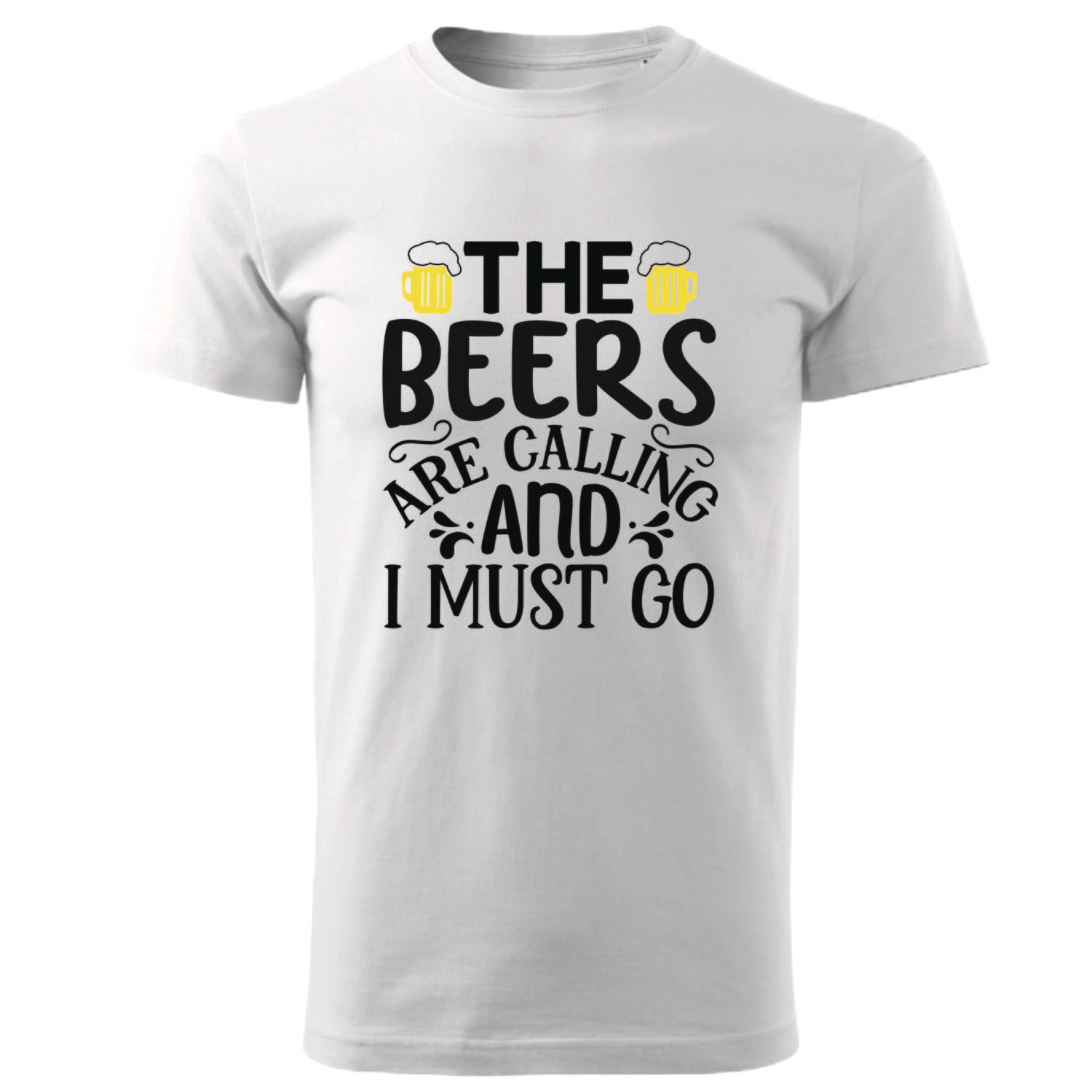 Tricou bărbat alb – „The beers are calling and I must go” – bumbac 100%, imprimeu glumeț