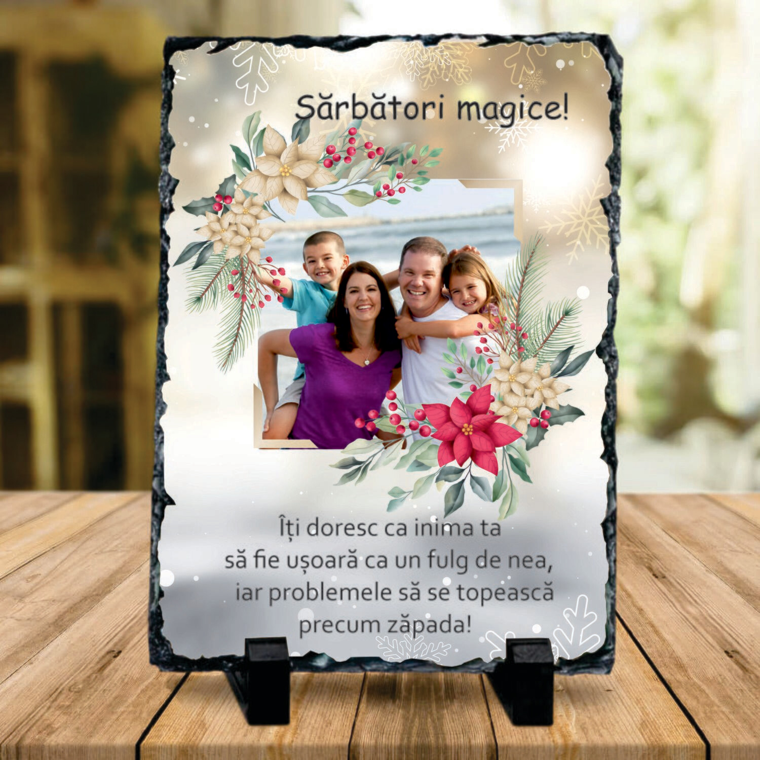 Piatră ardezie Crăciun – Personalizată cu poză și mesaj magic de Sărbători