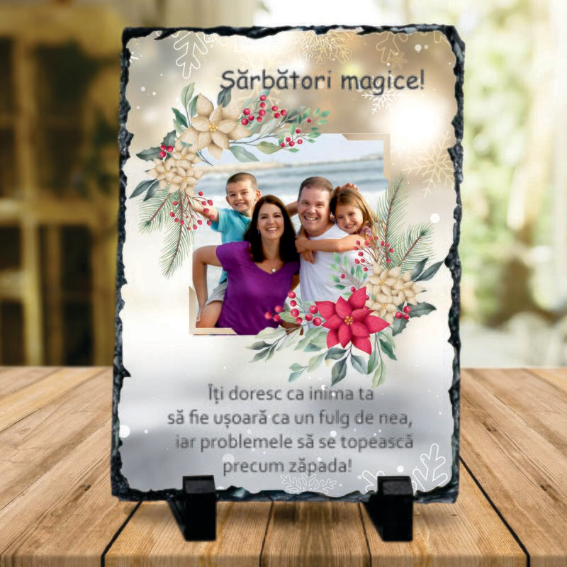 Piatră ardezie Crăciun – Personalizată cu poză și mesaj magic de Sărbători