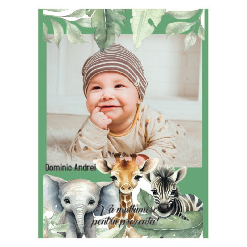 Magnet Mărturie Botez „Safari” – Personalizat cu Poză și Nume