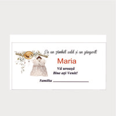 Plic Botez Cartonat – Model 131 Rochiță și Pălărioară