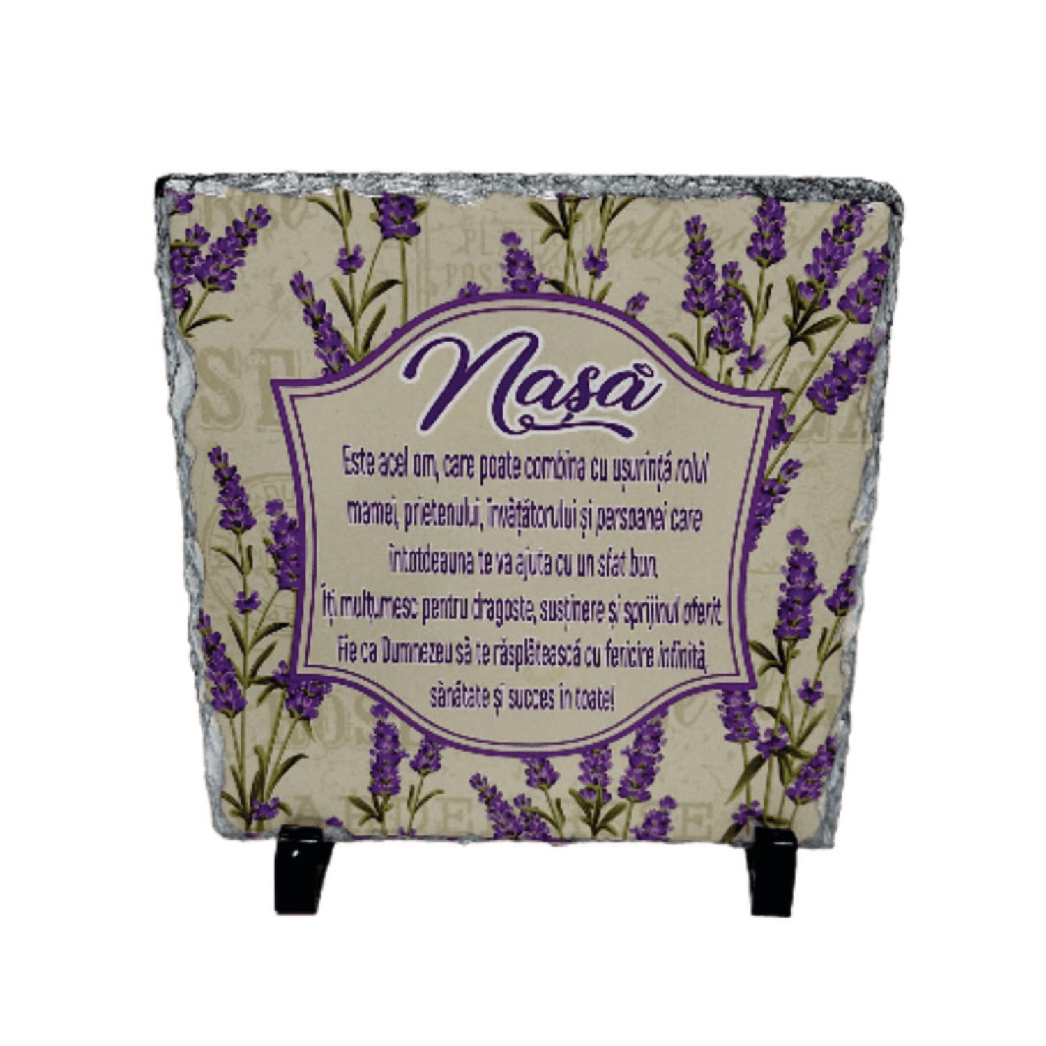 Piatră ardezie decorativă – Cadou cu lavandă și mesaj emoționant pentru Nașa