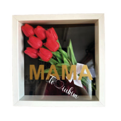 Tablou 3D cu rama alba - Mama, te iubim! 27x27 cm