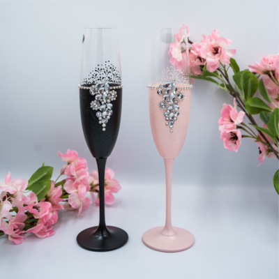 Set Pahare Nuntă „Cristal Black and Pink” - 250 ml, 2 Bucăți
