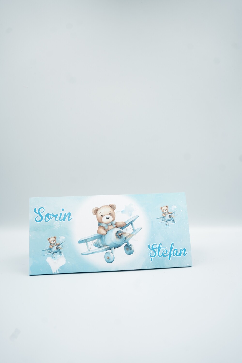 Invitație Botez Băiețel – Model Ursuleț Aviator