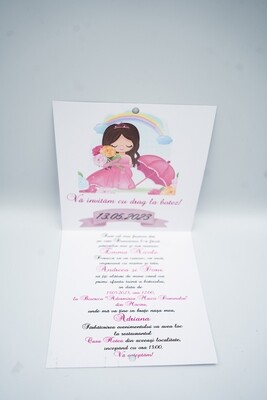 Invitație Botez Fetiță – Model 123 Prințesă Roz