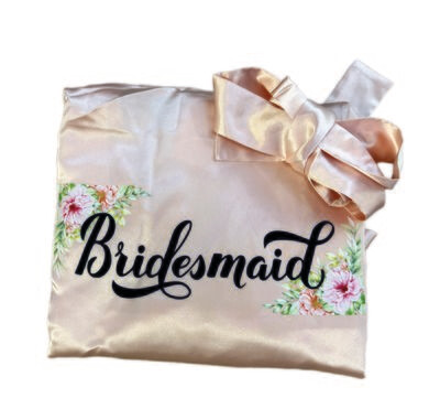 Halat domnișoare de onoare – culoare piersică, inscripție „Bridesmaid”, poliester satinat, mărime universală