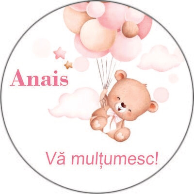 Etichetă Mărturie Botez Fetiță – Ursuleț cu Baloane