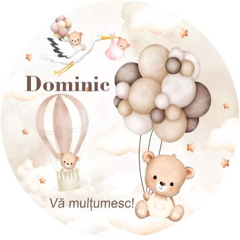 Etichetă Autocolantă Mărturie Botez – Model 7 Ursuleț cu Baloane
