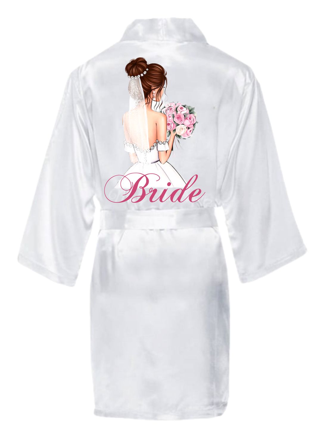 Halat mireasă Model 23 „Bride” – poliester satinat, inscripție roz, mărime universală