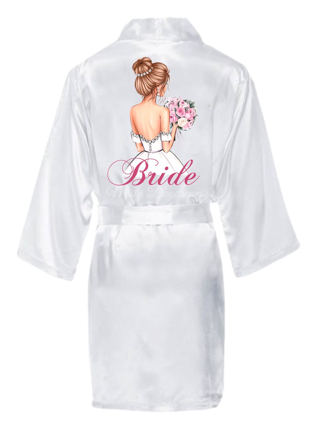 Halat mireasă Model 22 „Bride” – inscripție roz, mărime universală