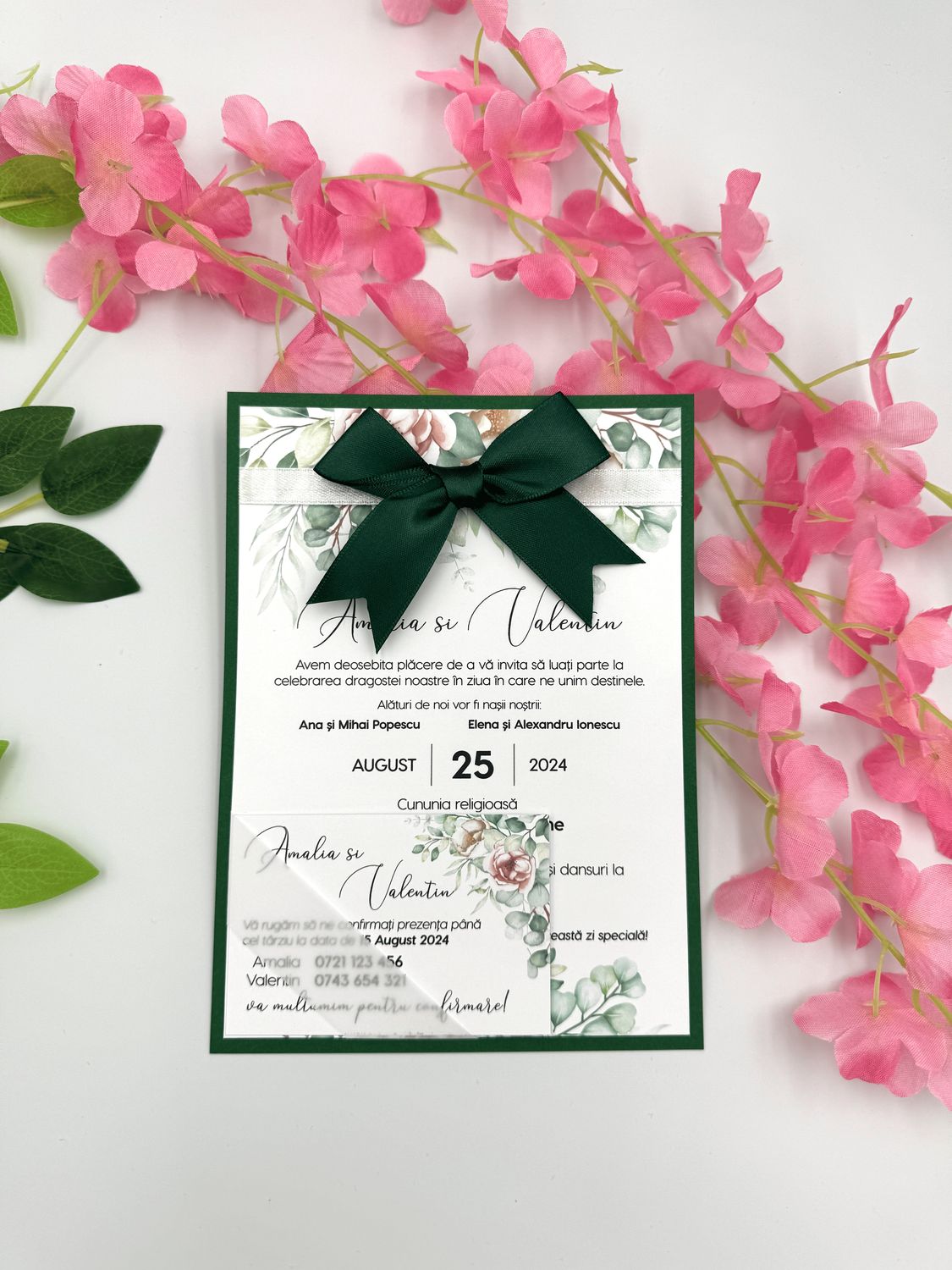 Splendoare de Eucalipt - Invitație de Nuntă Eleganță Naturală și Rafinament Floral | model Deluxe