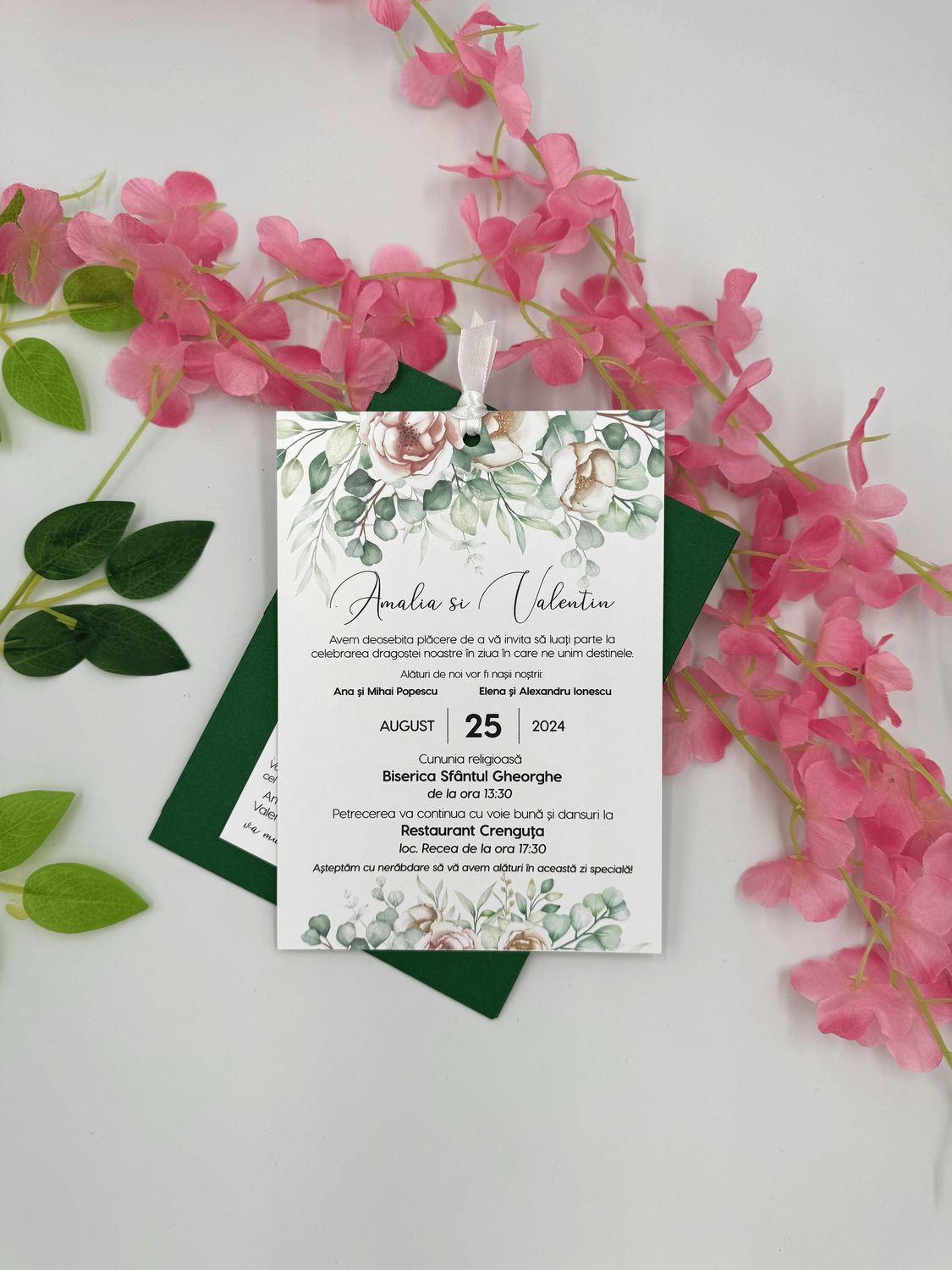 Splendoare de Eucalipt - Invitație de Nuntă Eleganță Naturală și Rafinament Floral | model Premium