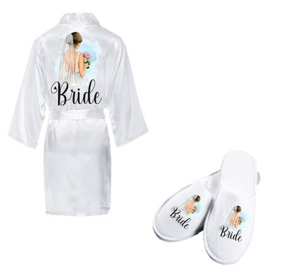 Set halat și papuci pentru mireasă – Model 9, design elegant, ideal pentru ziua nunții