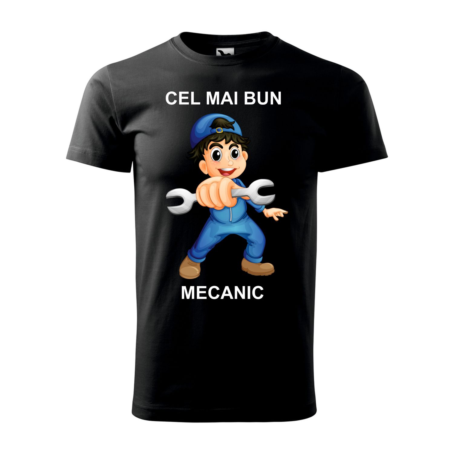 Tricou bărbat negru – „Cel mai bun mecanic” – imprimeu color, bumbac 100%