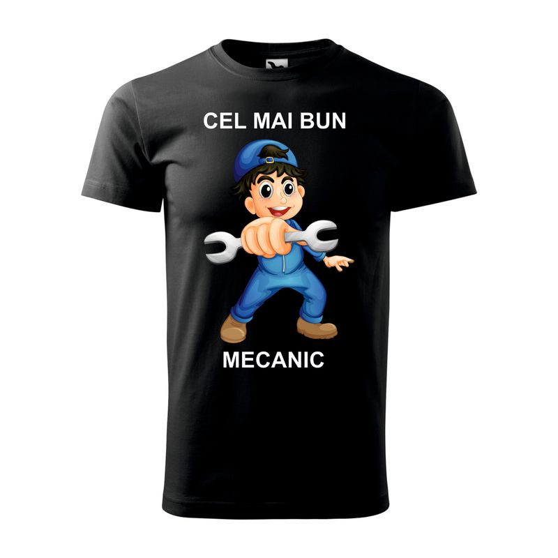 Tricou bărbat negru – „Cel mai bun mecanic” – imprimeu color, bumbac 100%