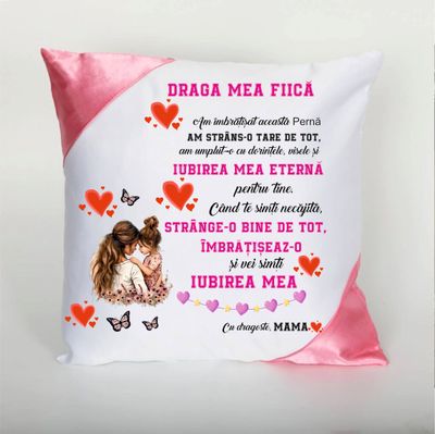 Pernă „Draga mea fiică” – colțuri roz