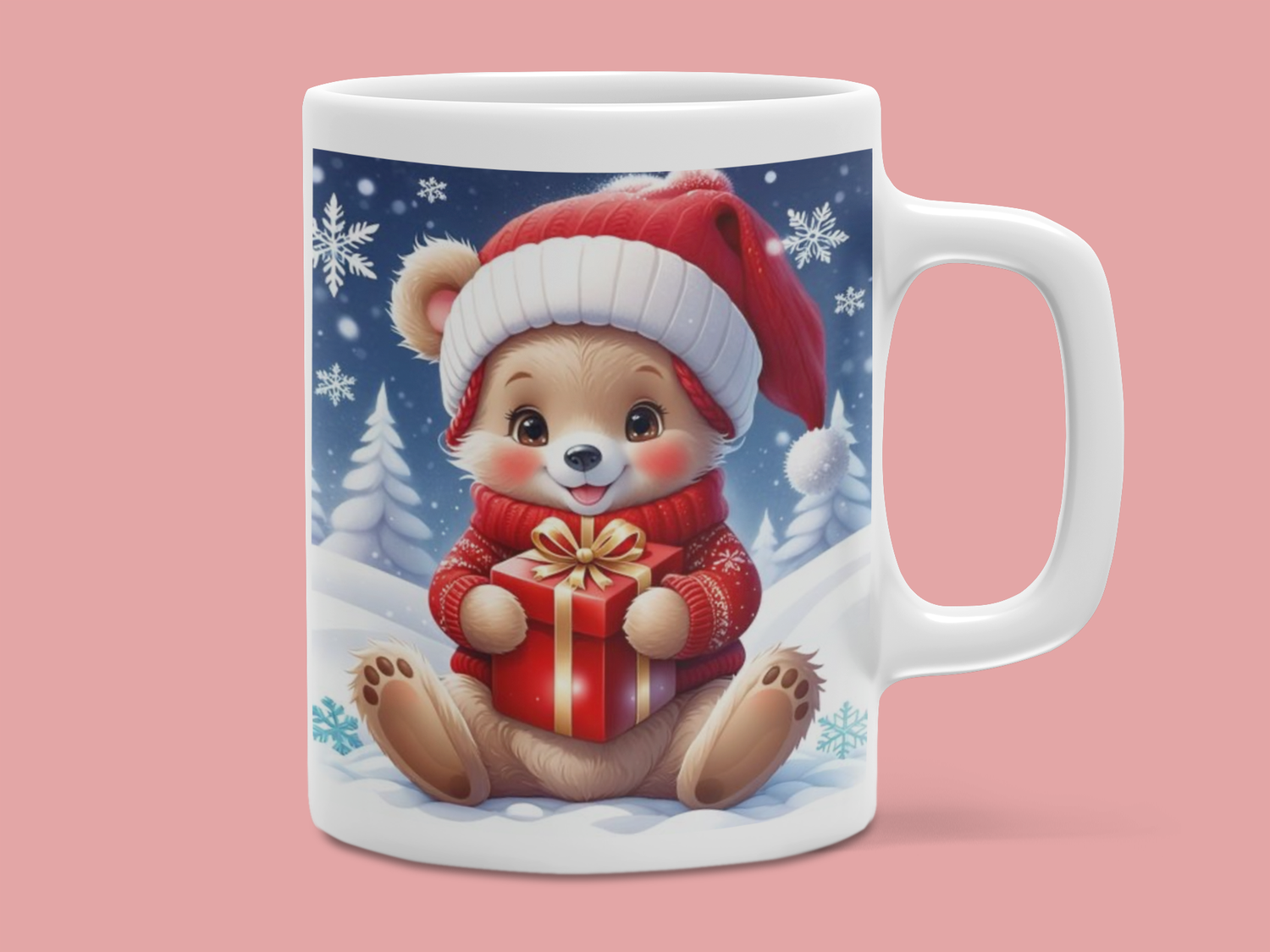 Canita pentru copii din ceramica cu tematica Craciun si un Ursulet