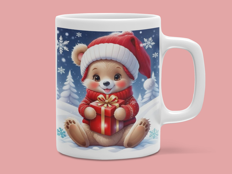 Canita pentru copii din ceramica cu tematica Craciun si un Ursulet
