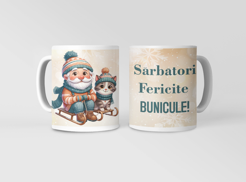 Cană „Sărbători Fericite, Bunicule!” – Cadou de Crăciun plin de emoție pentru cel mai drag bunic