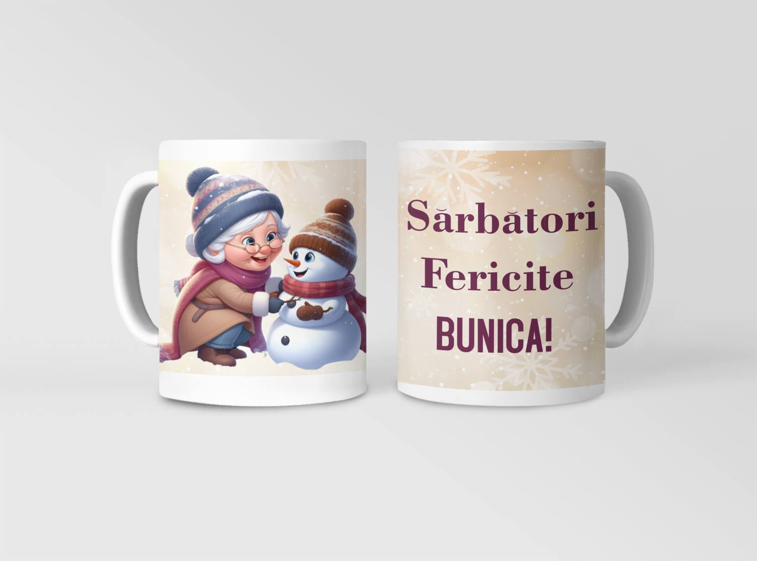 Cană „Sărbători Fericite, Bunica!” – Cadou de Crăciun cu dragoste și căldură